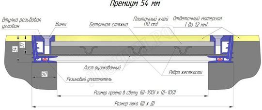 Напольный люк Премиум 54 мм 2 створки 200*1350 Напольный люк Премиум 54 мм 2 створки 200*1350