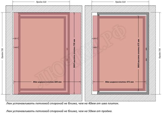 Люк под плитку Шагма для плитки 500*700 (требуемый размер проема 510*735, размер люка 460*733) Люк под плитку Шагма для плитки 500*700 (требуемый размер проема 510*735, размер люка 460*733)